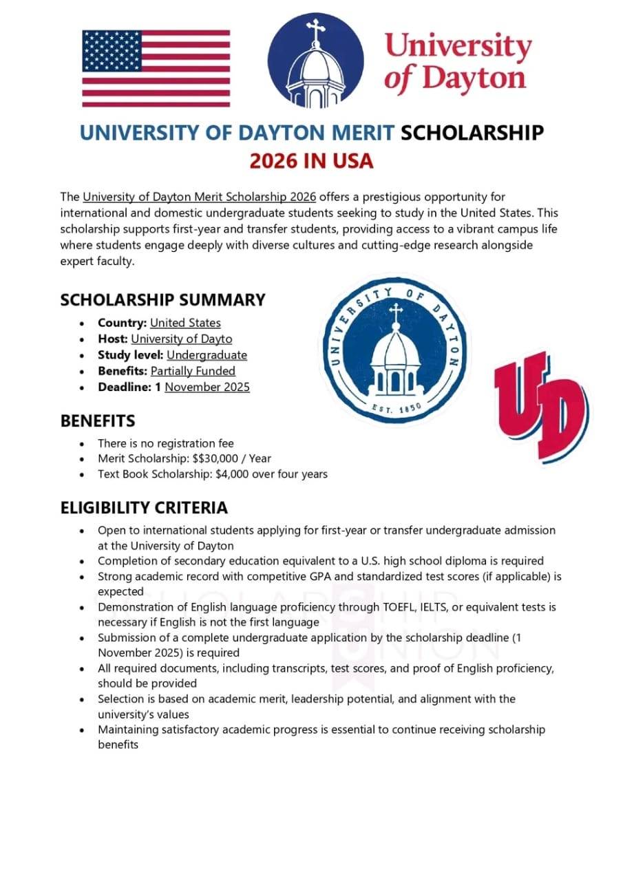 University of Dayton Scholarship 2025 in the USA | Fully Funded for International Students